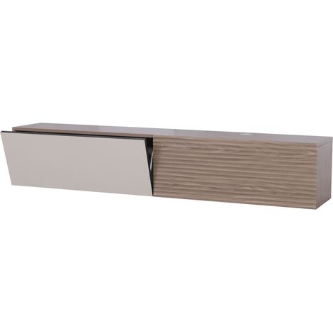 [NEUWERTIG] TV-Rack HHG-024, Lowboard TV-Schrank Wandmontage Klappfächer 3D-Struktur MDF Melamin 30x160x30cm Nussbaum-Optik hell (1/5)
