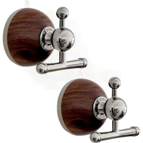 Filiyano-Lot de 2 crochets à ventouse en fibre de bois, amovibles et sans perçage, pour salle de bain, douche, porte vitrée, fenêtre, fixation murale (1/5)