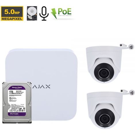 Ajax NVR Kit videosorveglianza Bianco + Telecamera Turret 5Mp + Hard Disk 1Tb - 70936 2 Telecamere