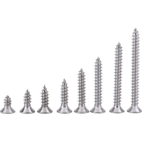 Vis M3 inox A2 SS304 tête fraisée et tête bombée, lot de 200 pièces, visserie autotaraudeuse pour métal et plastique (1/5)