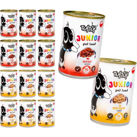 TufTuf JUNIOR Carne de res + Pollo lata 12x415g Completo (1/5)