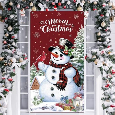 Rideau de porte de Noël 180 x 90 cm - Design bonhomme de neige - Décoration festive pour intérieur et extérieur - Pour véranda et entrée (1/5)