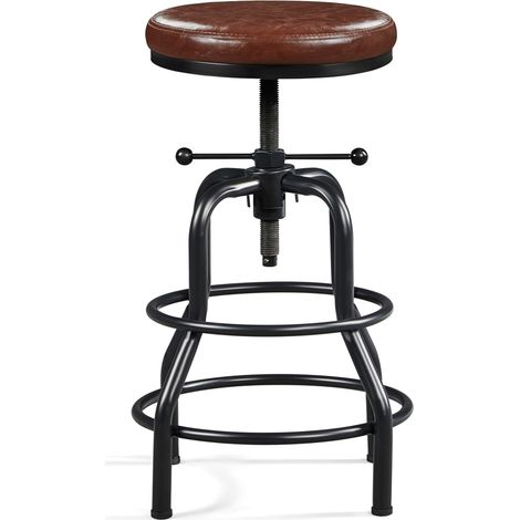 Yaheetech – Tabouret de bar rond réglable en hauteur 54,5-71,5 cm – Similicuir marron – Deux repose-pieds – Charge max 136 kg – Pour cuisine restaurant