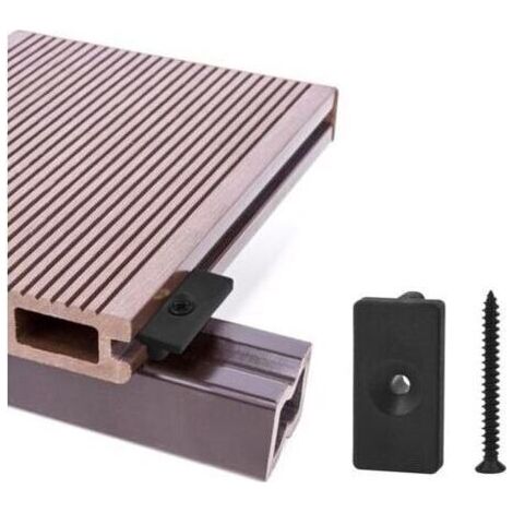 Clips de terrasse composites 100 pièces - attaches cachées de 6 mm / fixations en plastique pour terrasse, clip de fixation pour planche avec vis noires (100 pièces, fixations en T pour terrass (1/4)