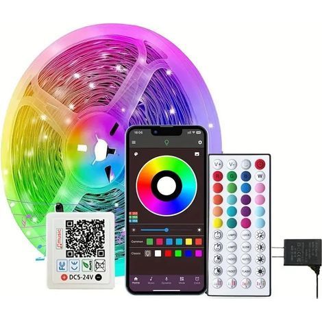 Bande lumineuse LED RGB, 20 mètres de long - 320 LED, couleurs changeantes, livrée avec télécommande et application de contrôle. (1/5)