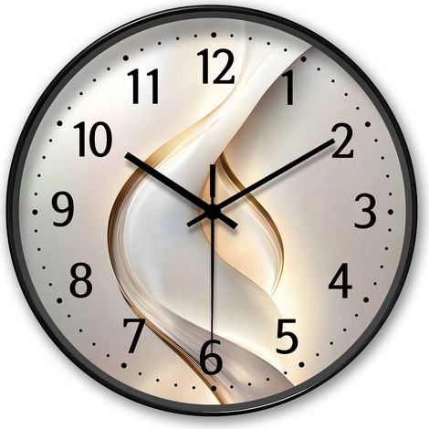 Horloge murale ronde (10 pouces) au design moderne, minimaliste et épuré, de couleur claire (piles non incluses). (1/5)
