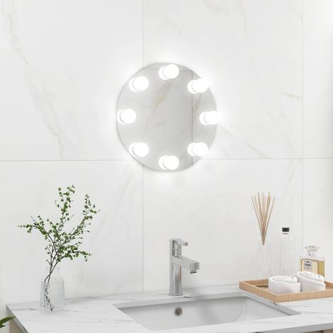 Miroir mural Miroir déco pour Salle de bain Salon Chambre ou Dressing sans cadre avec lampes LED Rond Verre 22214 (1/5)