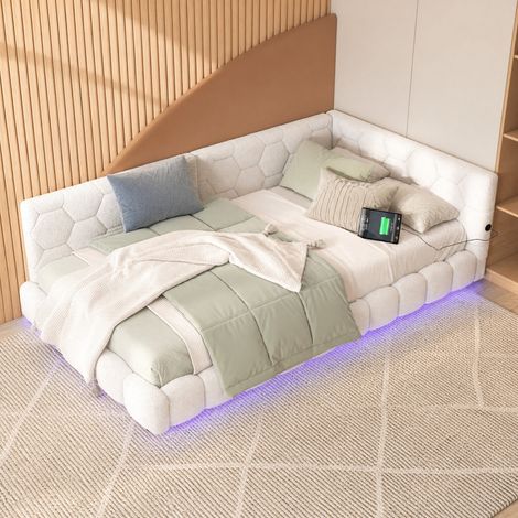 Lit 90x200 cm blanc – LED 16 couleurs, USB, Type-C, sans matelas (1/5)