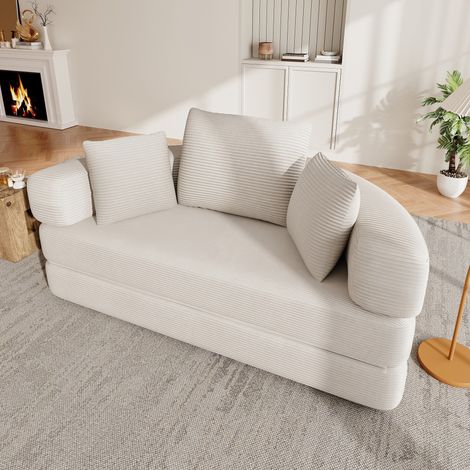 Canapé-lit pliant multifonctionnel autoportant sans structure, lit ovale modulable avec coussins, revêtement velours côtelé, idéal pour appartement, salon et chambre (1/5)