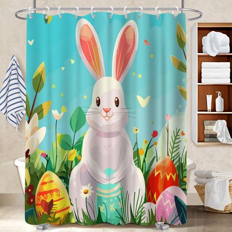 Rideau de douche tissu polyester 180x180 souple et fluide rideau séchage rapide pour une ambiance tropicale et dépaysante (1/5)