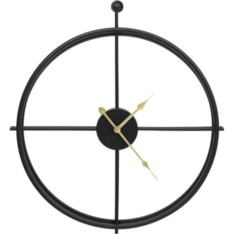 Horloge murale noire, 52 cm, en fer forgé. (1/5)