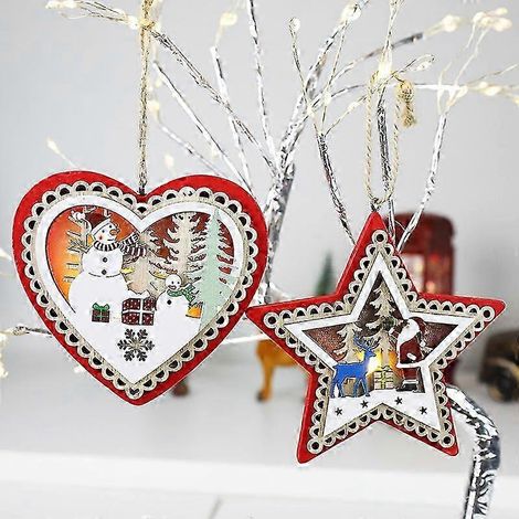 Décorations de Noël, pendentifs en bois pour sapin de Noël, pendentifs lumineux pour sapin de Noël, cadeaux de Noël originaux (1/5)