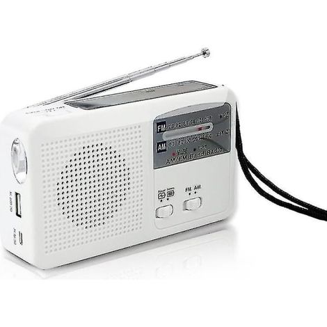 Radio d'urgence avec cellules solaires et manivelle, autonome, chargement USB pour la batterie, FM/AM, lampe torche LED. (1/5)