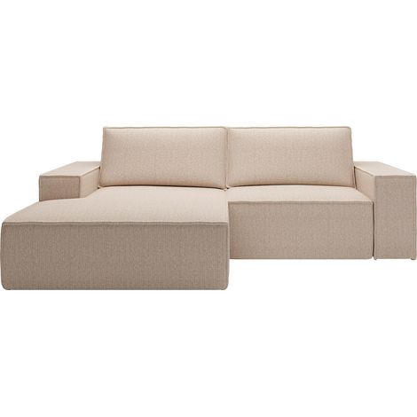 Petit canapé d'angle gauche convertible en tissu texturé beige AMELIA (1/4)