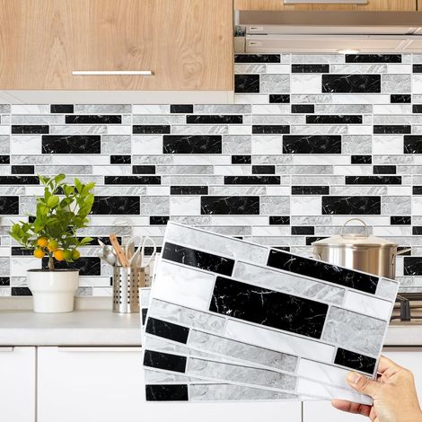 Stickers Muraux Cuisine 15X30cm (24 pcs) Gris Noir Stickers Carrelage Imperméable PVC Autocollants Carreaux Carrelage Adhesif Mural Autocollant pour Salle de Bains Cuisine (1/5)