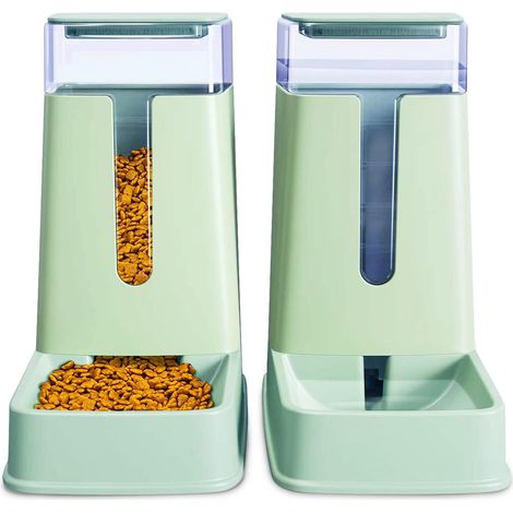 Lot de 2 distributeurs automatiques de Nourriture et d'eau pour Chat de Petite, Moyenne et Grande Taille vert