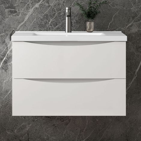 Waschbeckenunterschrank, Badezimmerschrank, 2 Schubladen, 60x37x52cm, TYP A-Keramik Waschbecken, Badschrank, Unterschrank mit Waschbecken, Weiß, Sanfter Schluss (1/5)