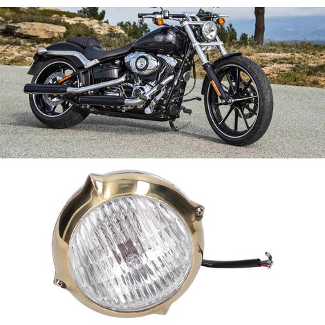 Retro-Motorradscheinwerfer, 12 V, 4 Zoll (silbernes Gehäuse, goldener Rahmen, klare Linse). Passend für alle Retro-Motorräder. (1/5)