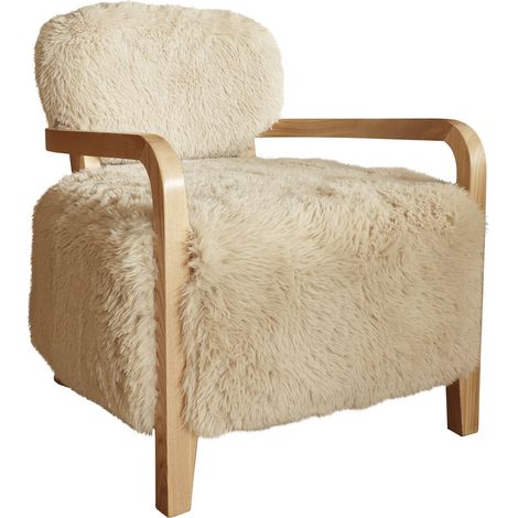 Fauteuil imitation fourrure et structure en bois, YACK (1/5)