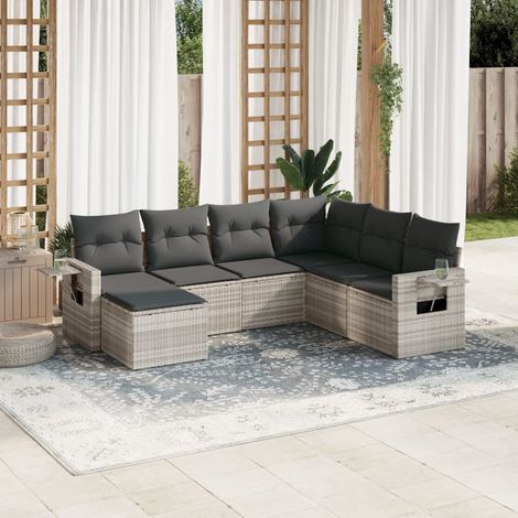 vidaXL Set Divani da Giardino 7pz con Cuscini Grigio Chiaro Polyrattan (1/3)