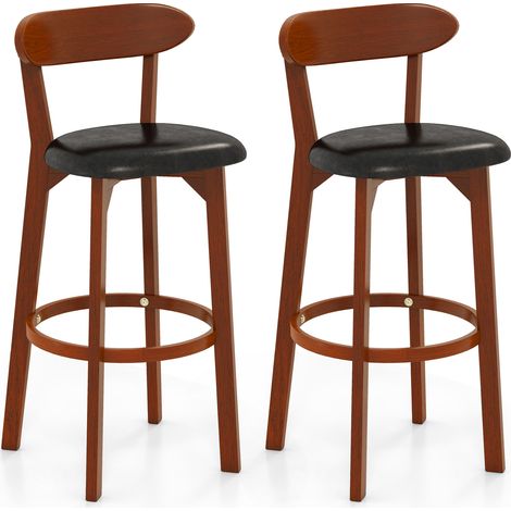 COSTWAY Bar Stool Set of 2 77cm Seat Height Barstools w/ Curved Backrest-Walnut