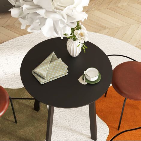 Table ronde en MDF noir brillant 72 x 72 x 75 cm, 2 places (1/5)