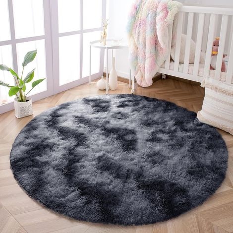 Tapis Rond Salon Moderne Descente de lit Chambre Grande Tapis Antidérapant pour Maison Salon Chambre Enfant (Gris Noir, 80cm) (1/5)