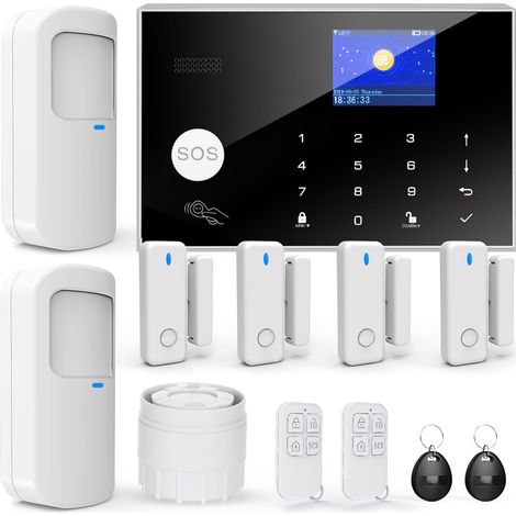 Système d'alarme Domestique, Alarme Maison Sans Fil WIFI/GSM SMS, avec Détecteur De mouvement, Sirène D'alarme 120dB, Télécommande Intelligente, Invitation Vocale(12 Pièces) (1/5)