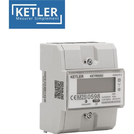 KETLER - KETR8002 : Compteur électrique - Tétra 80 A - Certifié MID - Sortie d'impulsion - Simple tarif