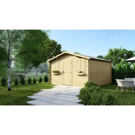 Abri de jardin en bois - 16m2 - 4x4m - Ep. 28mm - Couleur: naturel (1/5)