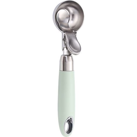 Cuillère à glace avec injecteur, cuillère à glace en acier inoxydable, cuillère à glace à manche ergonomique adaptée pour servir la glace, le riz, la boule de melon, etc. (1/5)