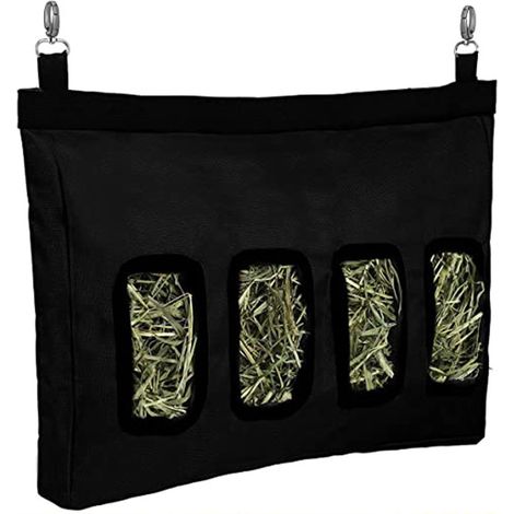 Sacs de Mangeoire de Foin pour Lapin, Sac de Mangeoire de Foin de Cochon d'Inde, Sac de Mangeoire de Foin Suspendu pour Petits Animaux, Tissu Oxford 600D à Grande Capacité (Noir)