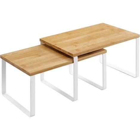 Lot de 2 étagères empilables organisatrices de cuisine 29,7 x 19,5 x 15,5 cm et 29,7 x 18,5 x 13,6 cm en métal bois (1/3)