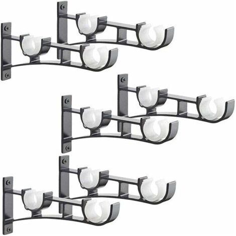 6pcs Heavy Duty Metal Curtain Rod, Curtain Rod Bracket, Double Curtain Rod Bracket, Aluminum Curtain Rod Bracket, Black Curtain Rod Bracket (1/4)
