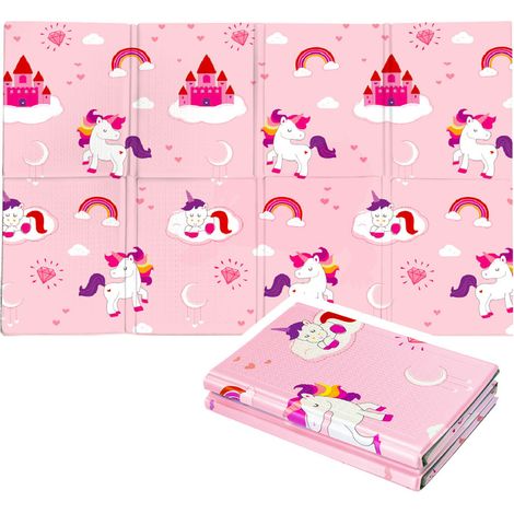 Tappeto Morbido per Bambini 120x90x0,8 cm Pieghevole Unicorni Multicolore (1/2)