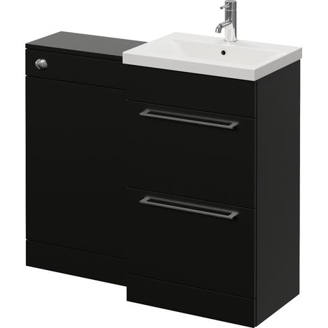 Napoli 390 Matt Black 1000mm 2 Drawer Vanity Unit Toilet Suite with Glide Basin - 1000mm - Chrome 320mm HandleWithout Kingston Toilet Pan