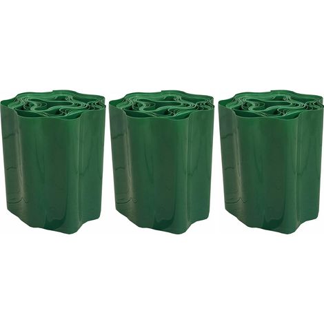 Set of 3 Green Plastic Garden Lawn Edging (9m x 15cm Roll) (1/5)