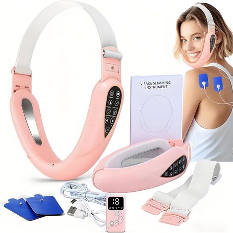 Massager Électrique en V pour le Visage + Électrostimulateur Édition 2026 Appareil de Soins du Visage avec Technologie EMS, Lumière Rouge et Bleue, 5 Modes de Traitement – Télécommande Incluse (1/5)