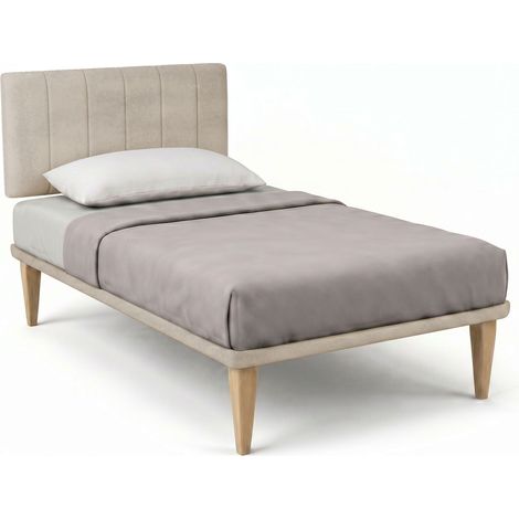 Letto 1 Piazza e Mezza con Rete Rivestita 120x200 cm Microfibra Sabbia Tessis Testata Vertical (1/5)
