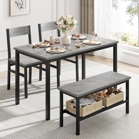 Table à manger avec banc et chaises, étagères de rangement intégrées, pour 4 personnes, idéale pour petits espaces, Gris (1/5)
