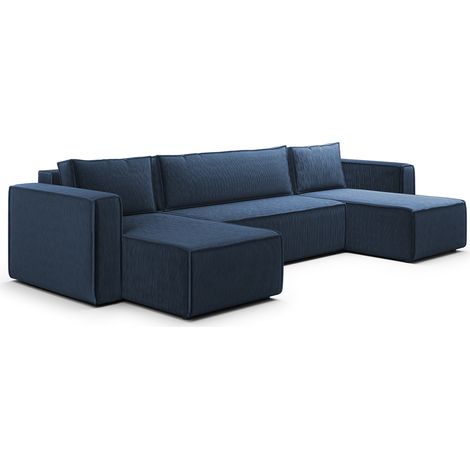 Canapé U 5 places convertible coffre Ezekiel velours côtelé Bleu (1/5)