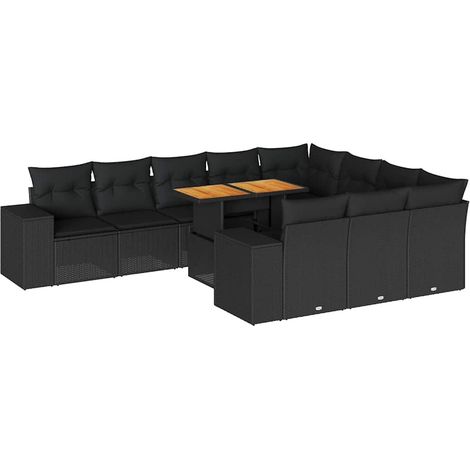 Maison Exclusive - Set Divani Giardino 10pz con Cuscini Nero in Polyrattan Acacia (1/5)