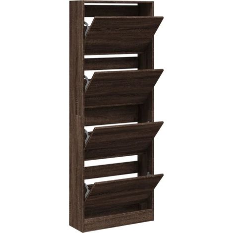 Zapatero de diseño compacto, espacio reducido, 60 x 21 x 163 cm, práctico almacenamiento de madera contrachapada marrón 020049397 (1/5)