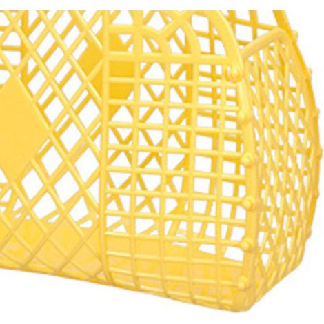 Panier de rangement pliable en plastique réutilisable, sac portable pour plage, maison, shopping, jouets, vêtements, jaune 250x110x220mm (1/5)