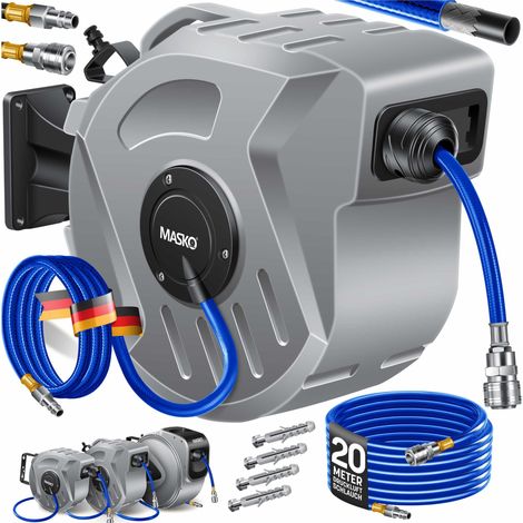 MASKO® Avvolgitubo per aria compressa attacco automatico 1/4 - avvolgitubo da parete portagomma avvolgitubo avvolgitubo per aria compressa grigio / 20m