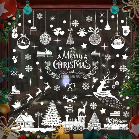 RHG 9 Feuilles Noël Autocollants Fenetre, Flocons Décoration de Noël Fenetre Stickers Noël Fenêtre Réutilisable Electrostatique PVC Autocollant Noel Fenetre