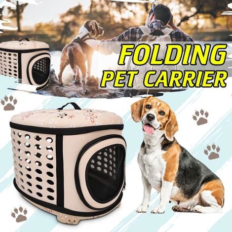 Panier Sac de Transport d\'animaux pour Chien Chat Lapin Respirable Pliable -Beige L 43x35x33cm (1/3)