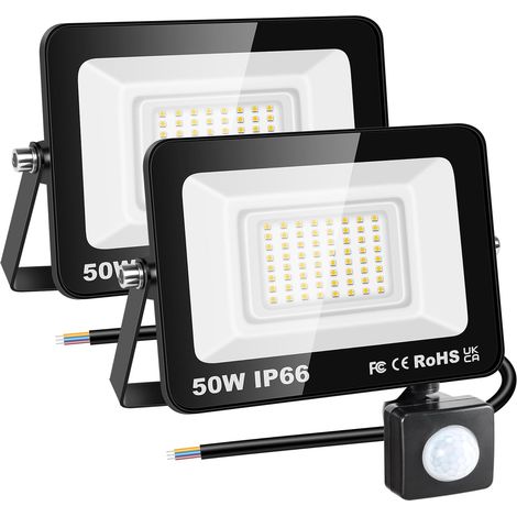 2x 50W Projecteur d'extérieur Led Avec Detecteur de Mouvement, 5000 LM 3000K Blanche Chaud, IP66 étanche Éclairage de Sécurité Extérieur, Projecteur led de Patio Garage Terrasse Jardin