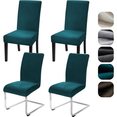 Set von 4 dehnbaren Samtbezügen in Türkis für Stühle – Ideal für Küche, Restaurant, Hotel, Bankett oder Hochzeit.