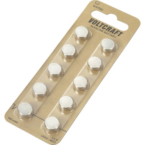 Voltcraft – Lot de 10 piles bouton alcalines LR 44 140 mAh – Longue durée pour appareils photo et radios – Compatible AG13 (1/5)